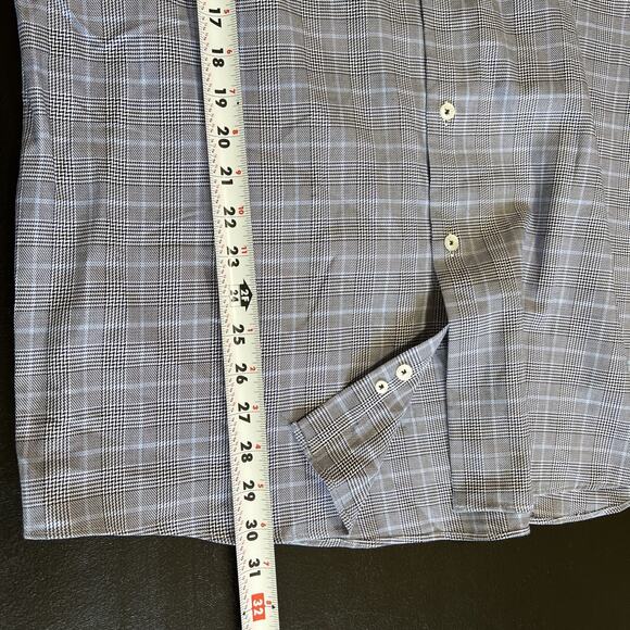 Tattersall London Dress Shirt 17 34/35 Blue Check Button Up Light Cotton NEW - Picture 10 of 11